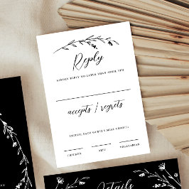 Rustic Elegant Black & White Wildblomma Bröllop OSA Kort