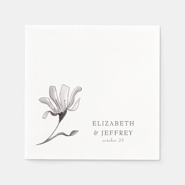 Rustic Elegant Blommigt Sketch Bröllop Pappersservett (Framsidan)
