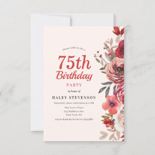 Rustic Elegant Boho Chic Blommigt 75:e födelsedag Inbjudningar