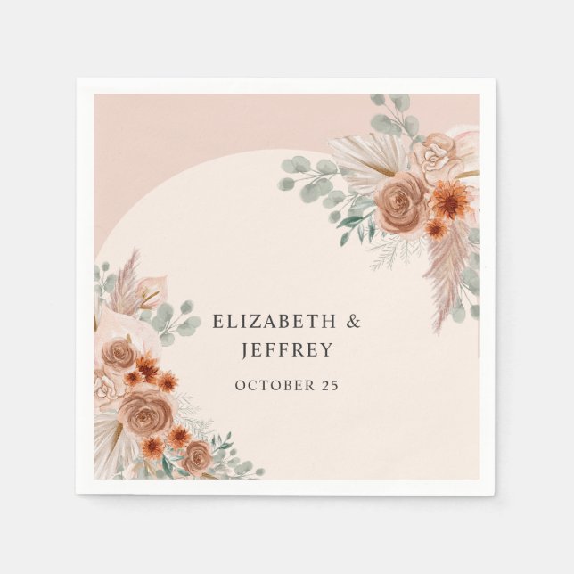 Rustic Elegant Boho Terracotta Pampas Bröllop Pappersservett (Framsidan)