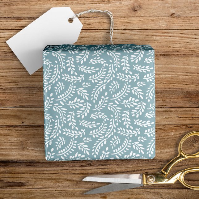 Rustic Elegant Botanical Löv Dusty Blue Presentpapper (Skapare uppladdad)