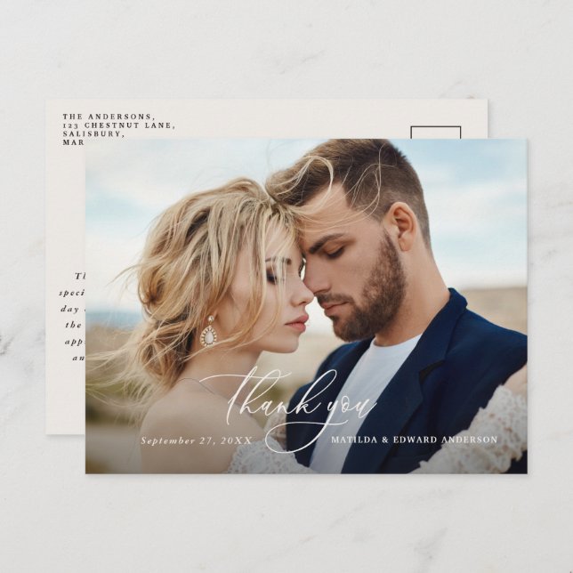 Rustic elegant bröllop tackar er botaniskt inbjudan vykort (Fram/baksida)