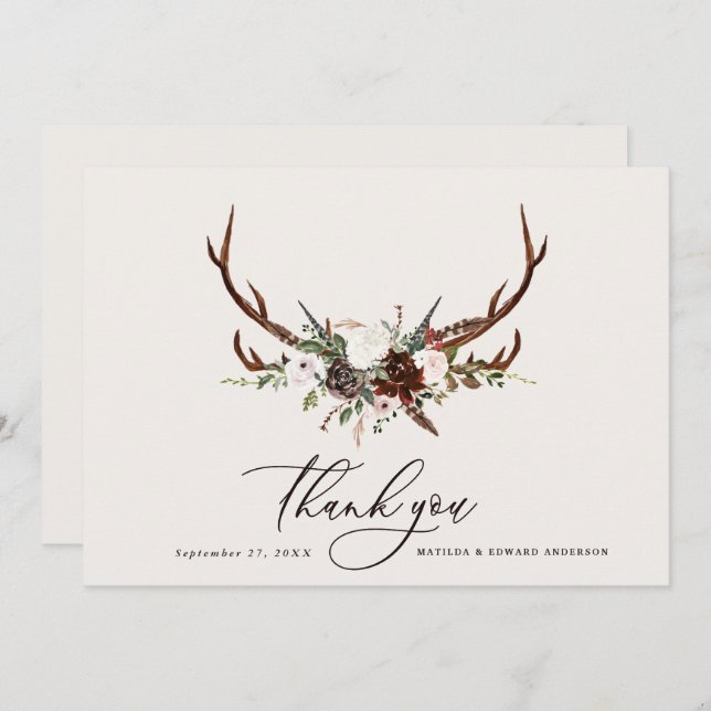 Rustic elegant bröllop tackar er botaniskt tack kort (Fram/baksida)