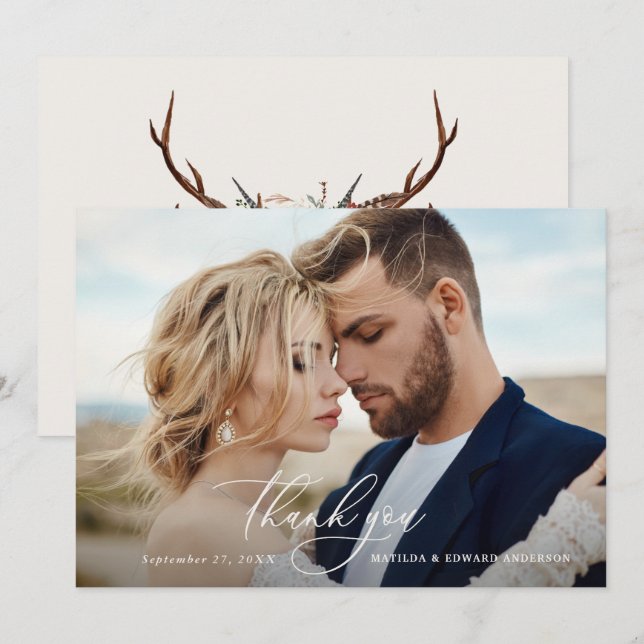 Rustic elegant bröllop tackar er botaniskt tack kort (Fram/baksida)