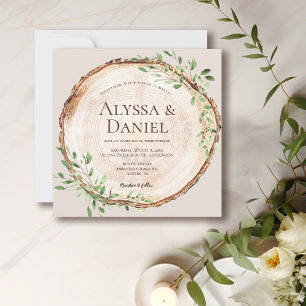 Rustic Elegant bröllop-träbark Boho-andedräkt Inbjudningar