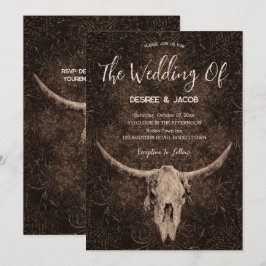 Rustic Elegant Brown Western Bull Skull Inbjudningar