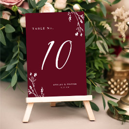 Rustic Elegant Burgundy Wildblommor Boho Bröllop Bordsnummer