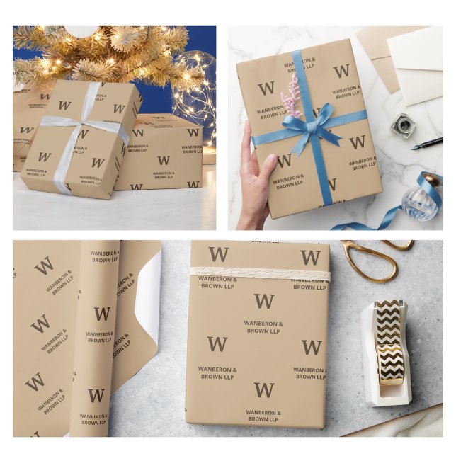 Rustic Elegant Business Monogram Brown Presentpapper (Business Gift Wrapping Paper monogram brown company professional rustic kraft script artisan handmad)