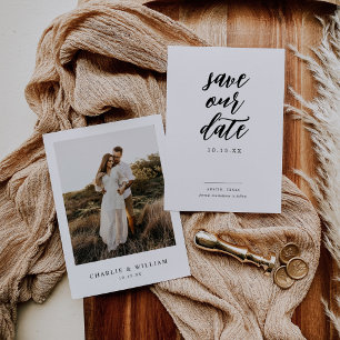 Rustic Elegant Calligraphy Photo Bröllop Spara Datumet