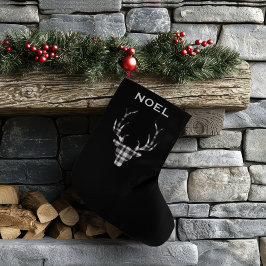 Rustic Elegant Christmas Plaid Deer Stockings Stor Julstrumpa