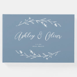 Rustic Elegant Dusty Blue Wildblomma Bröllop Gästböcker