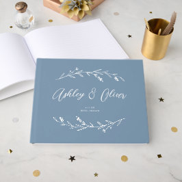 Rustic Elegant Dusty Blue Wildblomma Bröllop Gästböcker