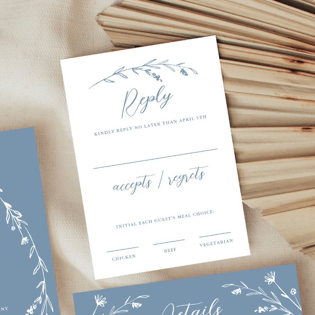 Rustic Elegant Dusty Blue Wildblomma Bröllop OSA Kort (Skapare uppladdad)