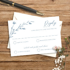 Rustic Elegant Dusty Blue Wildblomma Bröllop OSA Kort