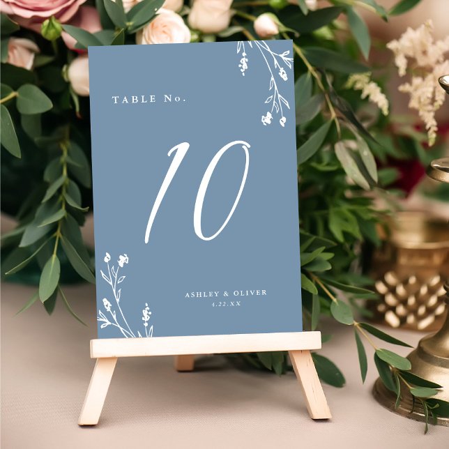 Rustic Elegant Dusty Blue Wildblommor Boho Bröllop Bordsnummer (Skapare uppladdad)