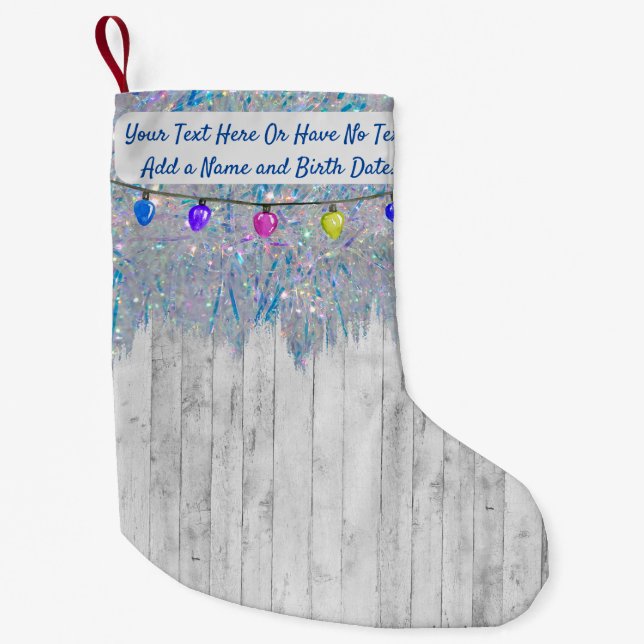 Rustic Elegant Farmhouse Iridescent Rainbow Tinsel Liten Julstrumpa (Framsidan)