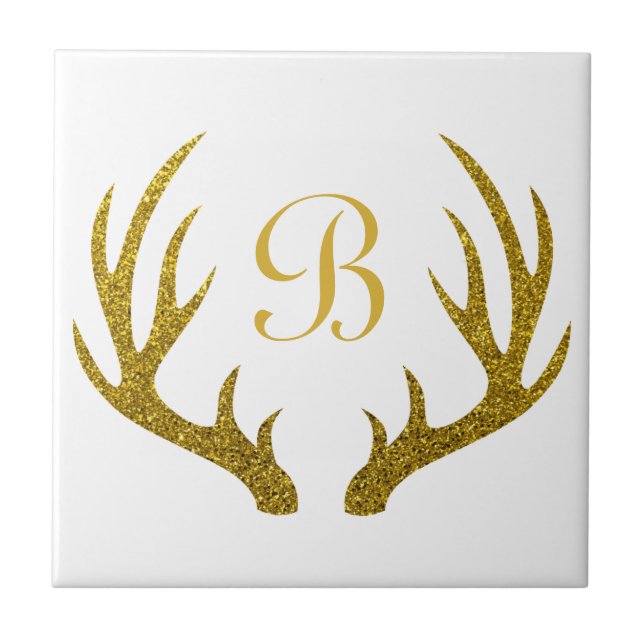 Rustic Elegant Faux Guld Glitter Hjort Antlers Kakelplatta (Framsidan)