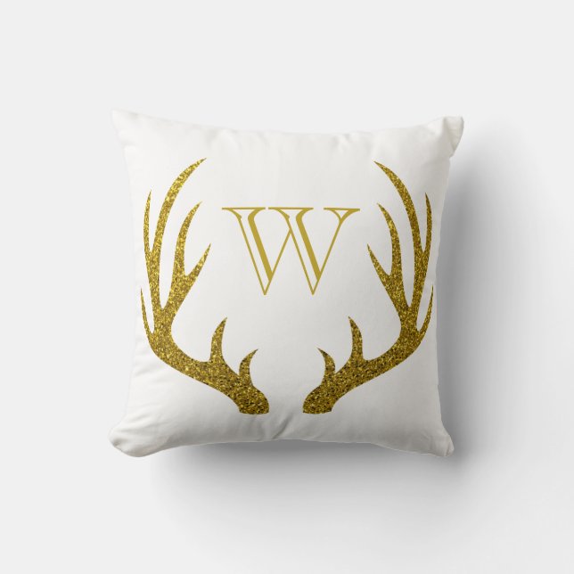 Rustic Elegant Faux Guld Glitter Hjort Antlers Kudde (Framsida)