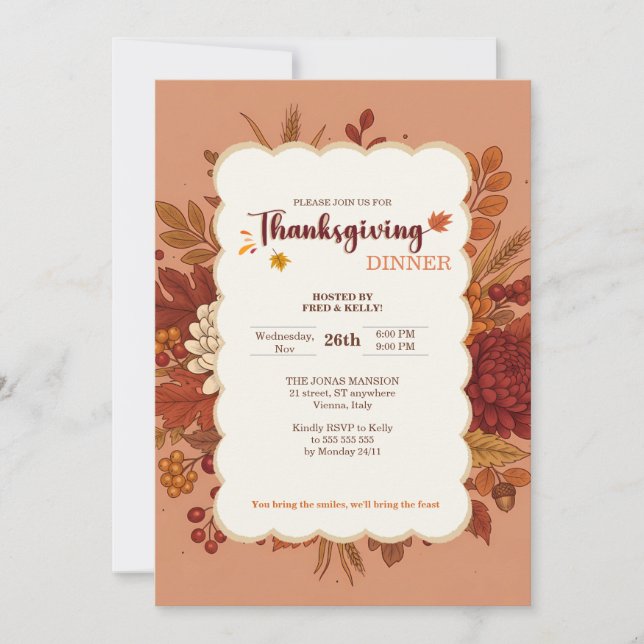 Rustic Elegant Floral Terracotta Invitation Inbjudningar (Framsida)