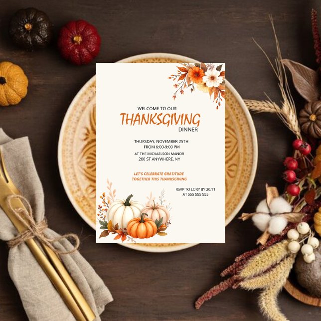 Rustic Elegant Floral  Thanksgiving Dinner Inbjudningar (Skapare uppladdad)