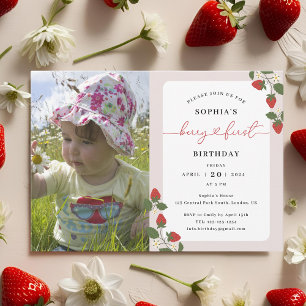 Rustic Elegant Girl's Berry First Birthday Inbjudningar