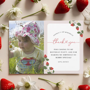 Rustic Elegant Girl's Berry First Birthday Photo Tack Kort