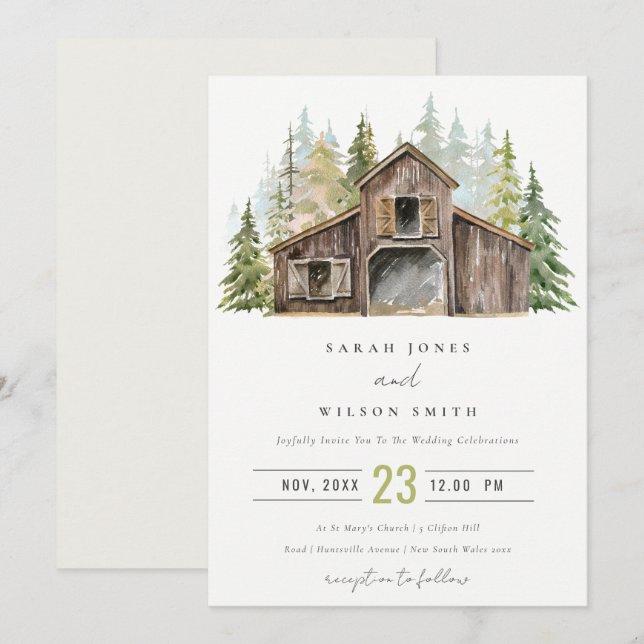 Rustic Elegant Gräs Forest Barnyard Wedding bjudan Tack Kort (Fram/baksida)