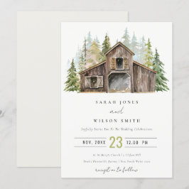 Rustic Elegant Gräs Forest Barnyard Wedding bjudan Tack Kort
