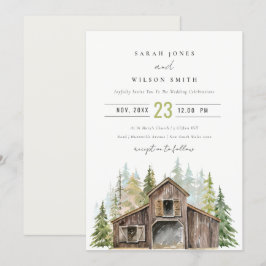 Rustic Elegant Gräs Forest Barnyard Wedding bjudan Tack Kort