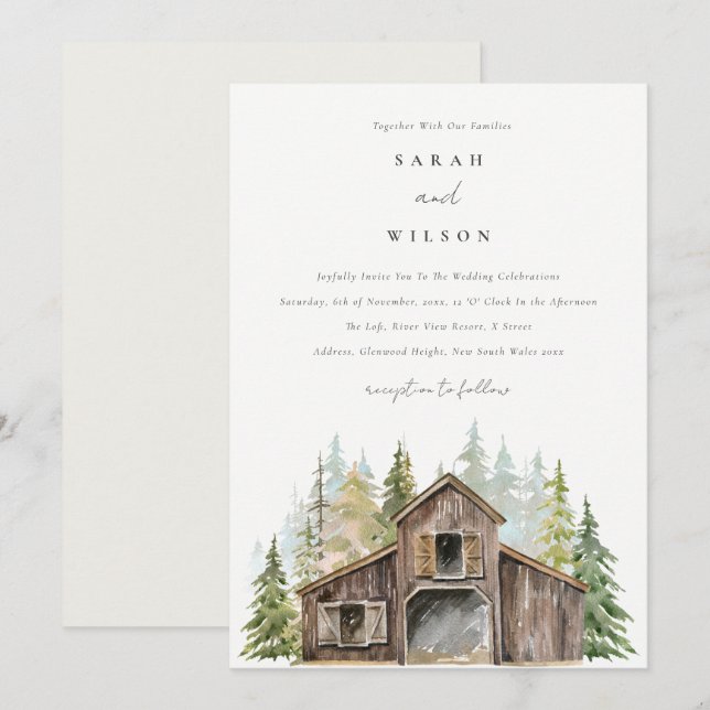 Rustic Elegant Gräs Forest Barnyard Wedding bjudan Tack Kort (Fram/baksida)