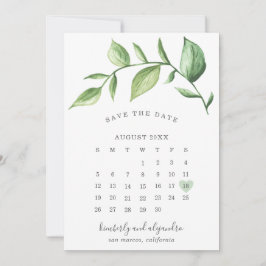 Rustic Elegant Greenery Bröllop Calendar Spara Datumet