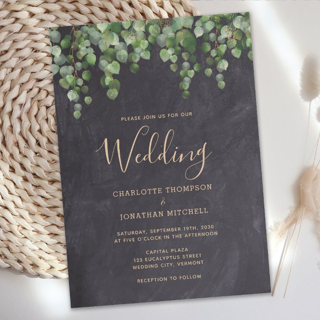 Rustic Elegant Greenery Chalkboard County Wedding Inbjudningar (Skapare uppladdad)