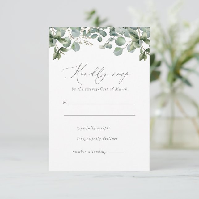 Rustic Elegant Greenery Eucalyptus Bröllop OSA Kort (Stående Fram)