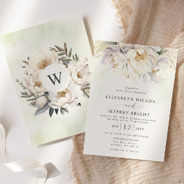 Rustic Elegant Greenery White Blommigt Bröllop Inbjudningar
