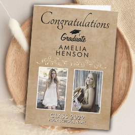 Rustic Elegant Guld Ornament 2 Photo Studenten Kort