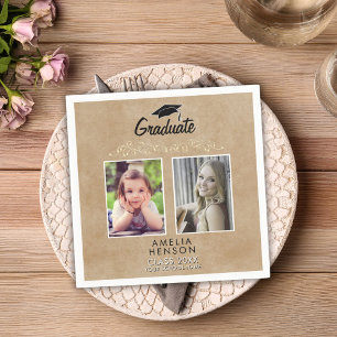 Rustic Elegant Guld Ornament 2 Photo Studenten Pappersservett