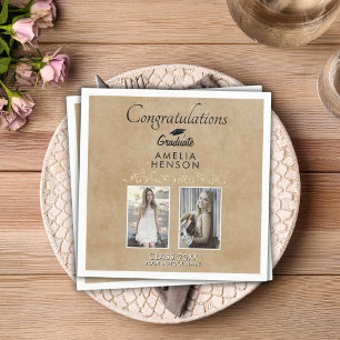 Rustic Elegant Guld Ornament 2 Photo Studenten Pappersservett