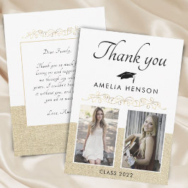 Rustic Elegant Guld Ornament 2 Photo Studenten Tack Kort