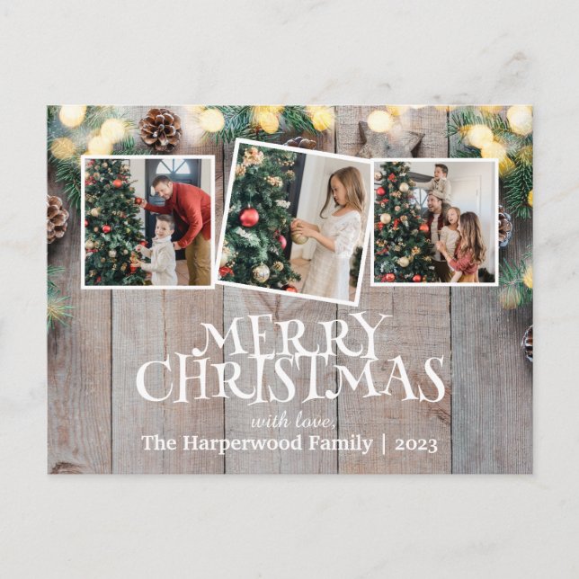 Rustic Elegant Joy jul-familjens fotokollage Helg Vykort (Framsida)