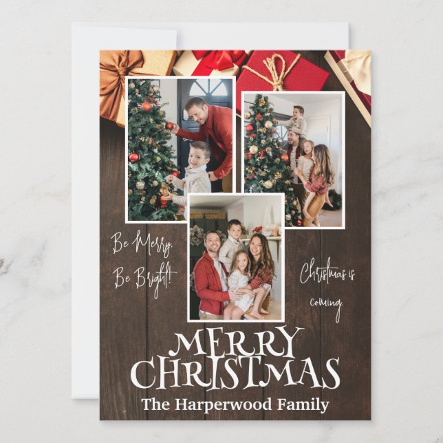 Rustic Elegant Joy jul-familjens fotokollage Julkort (Framsida)