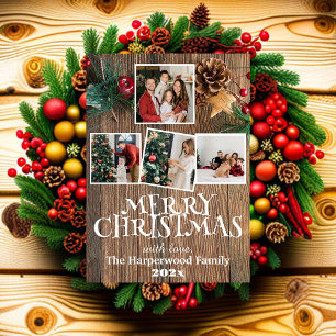 Rustic Elegant Joy jul-familjens fotokollage Julkort