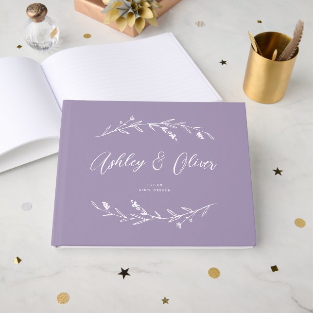 Rustic Elegant Lavender Lila Wildblomme Bröllop Gästböcker (Framsida Öppen)