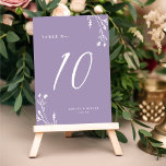 Rustic Elegant Lavender Wildblommor Boho Bröllop Bordsnummer<br><div class="desc">Den här eleganten har ändå bröllop bordsnummer som rustik med en vacker bakgrund av lavender lila färg,  med handritade vilda blommor och elegantens typografi i vitt. Utformningen är densamma på båda sidor. Se vår Rustic Wildblomsamling för att få information om hur du samordnar saker.</div>