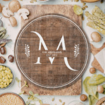 Rustic & Elegant Monogram Faux Wood Round