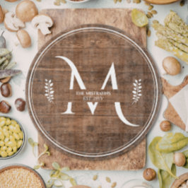 Rustic & Elegant Monogram Faux Wood Round
