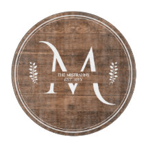 Rustic & Elegant Monogram Faux Wood Round