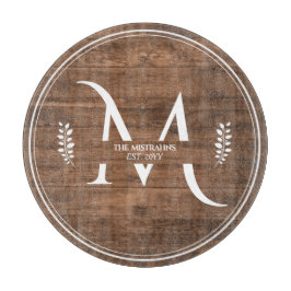 Rustic & Elegant Monogram Faux Wood Round
