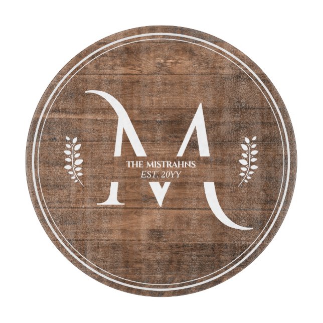Rustic & Elegant Monogram Faux Wood Round (Framsidan)
