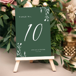 Rustic Elegant Mörk grönt Wildblommor Boho Bröllop Bordsnummer