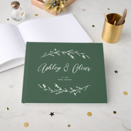 Rustic Elegant Mörk grönt Wildblommor Bröllop Gästböcker